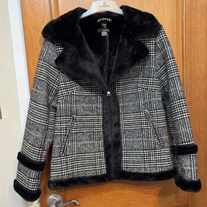 Renuar Black and Gray Checkered Teddy Jacket